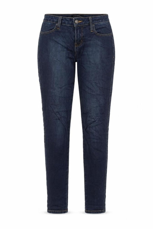 Front view of Fashion Nova women’s blue cotton skinny jeans, size UK 26, in, 29-inch leg regular zip