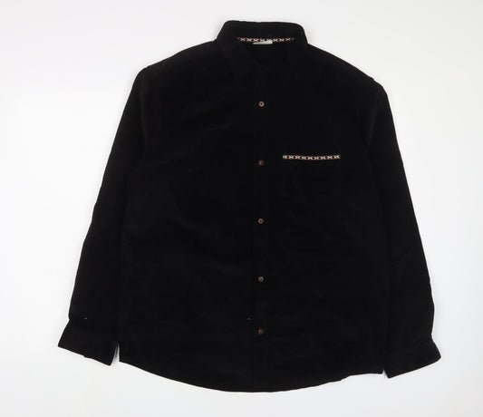 Chelsea Peers Mens Black Cotton Button-Up Size M Collared Button - Embroidered