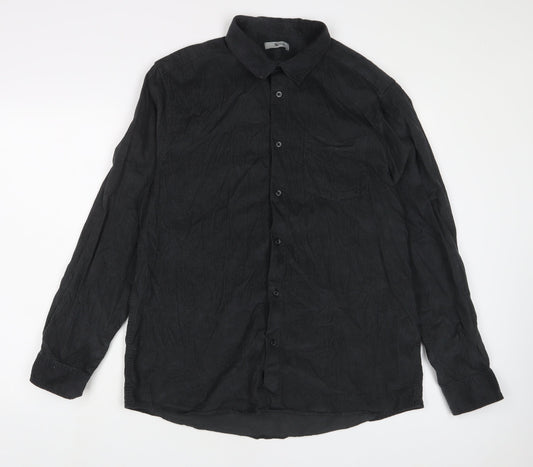 TU Mens Grey Cotton Button-Up Size L Collared Button