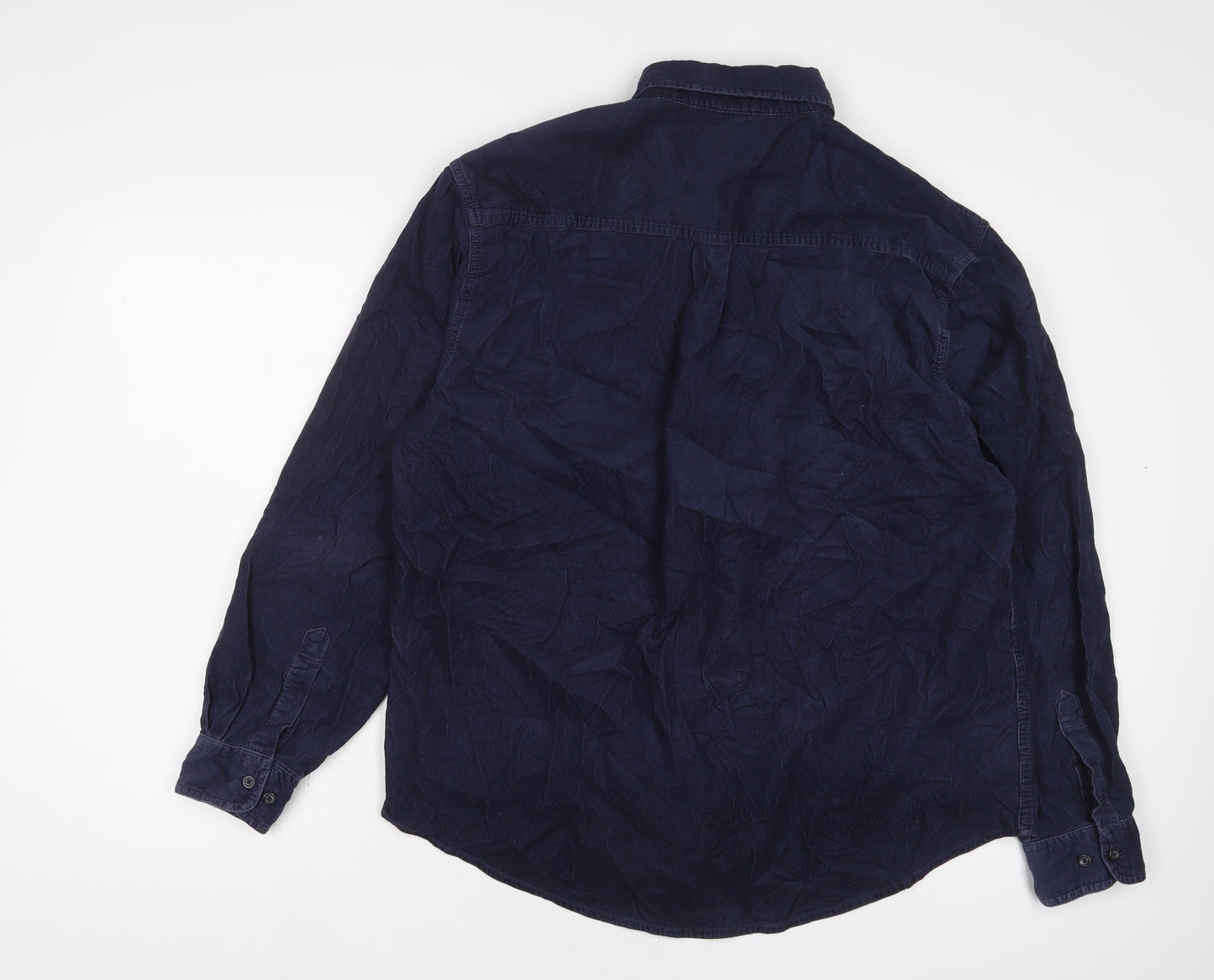 Camargue Mens Blue Cotton Button-Up Size L Collared Button