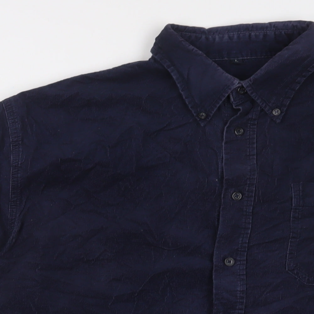 Camargue Mens Blue Cotton Button-Up Size L Collared Button