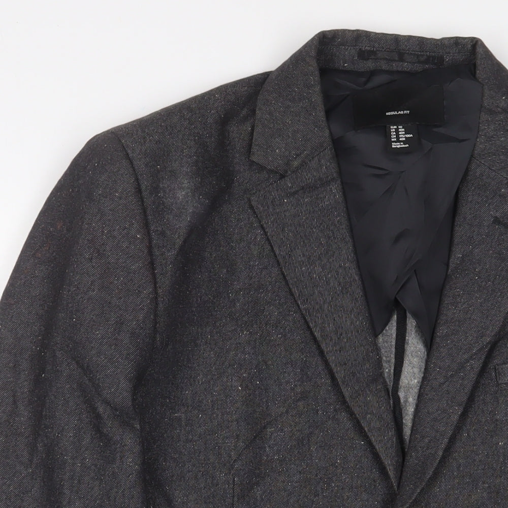 H&M Mens Grey Polyester Jacket Suit Jacket Size 40 Regular