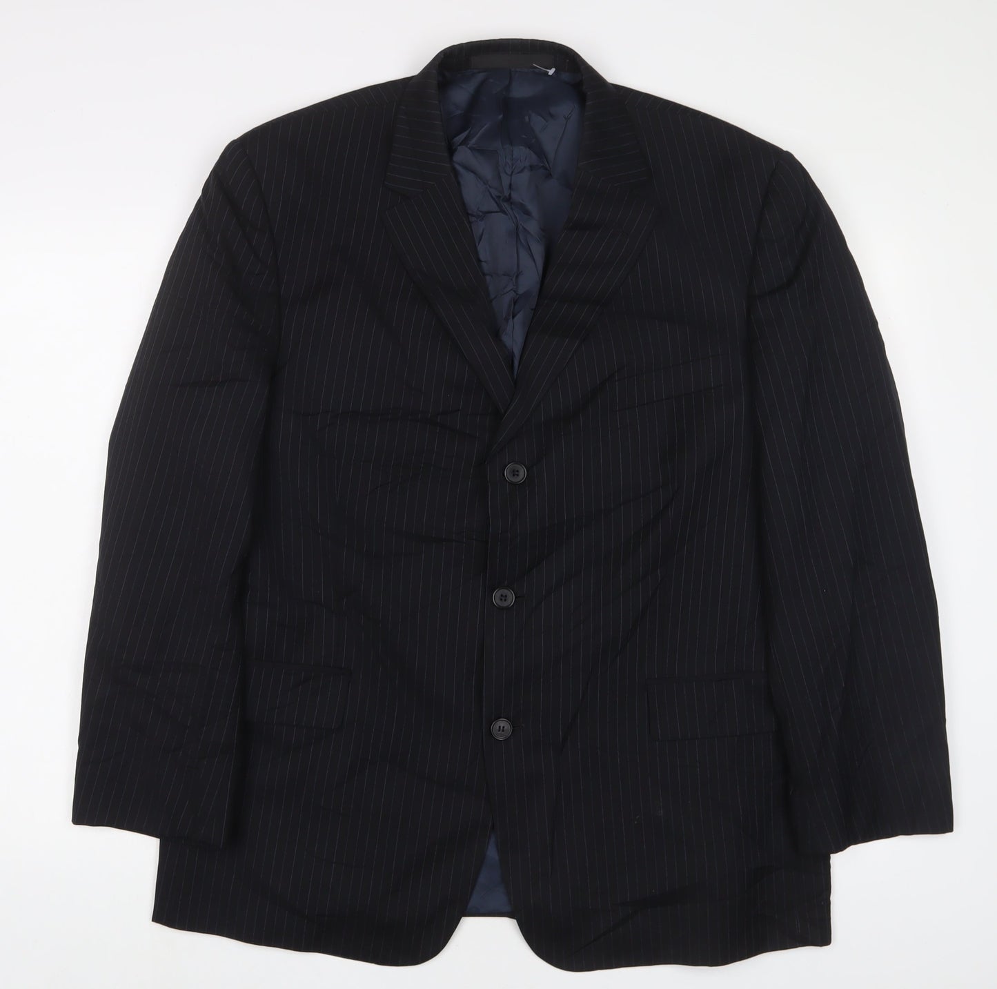 Marks and Spencer Mens Black Striped Polyester Jacket Suit Jacket Size 40 Regular