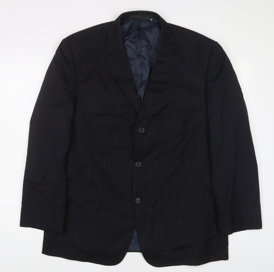 Marks and Spencer Mens Black Striped Polyester Jacket Suit Jacket Size 40 Regular