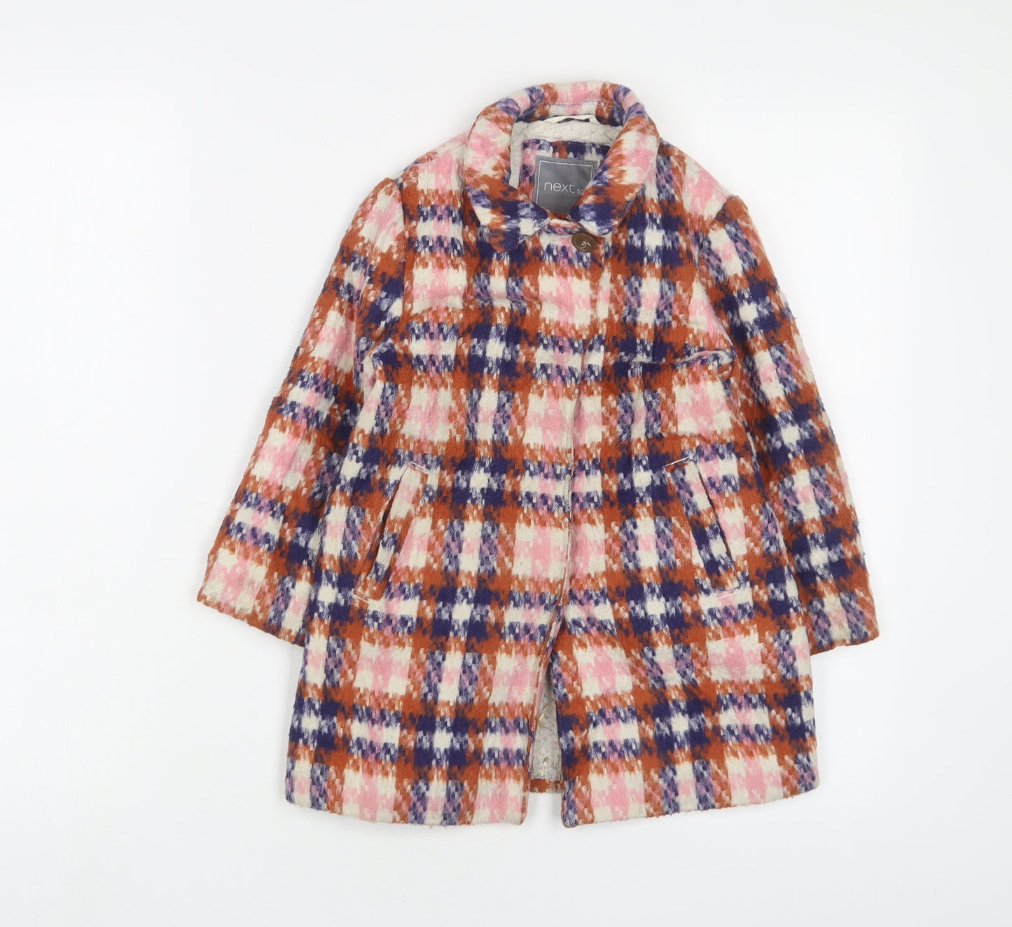 NEXT Girls Multicoloured Plaid Overcoat Coat Size 4 Years Button