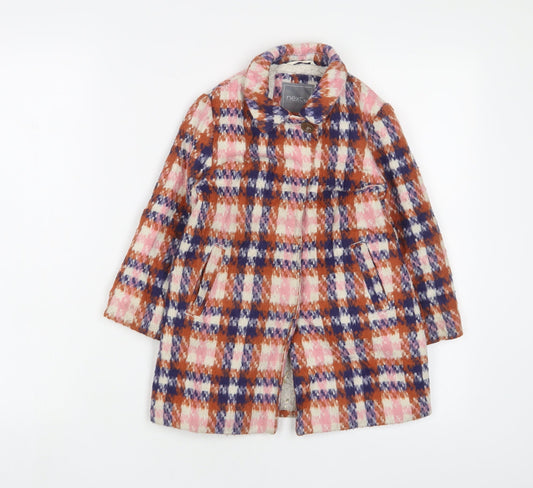 NEXT Girls Multicoloured Plaid Overcoat Coat Size 4 Years Button