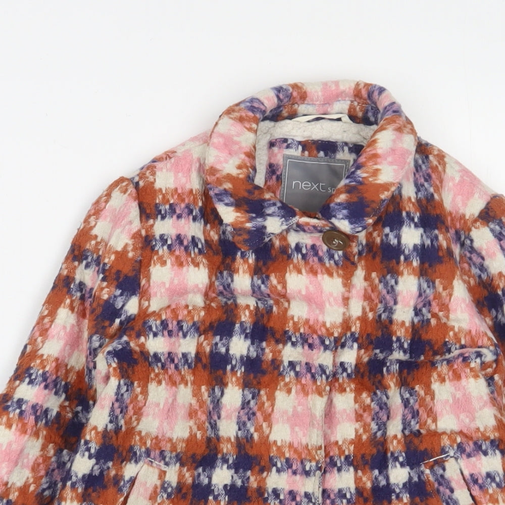 NEXT Girls Multicoloured Plaid Overcoat Coat Size 4 Years Button
