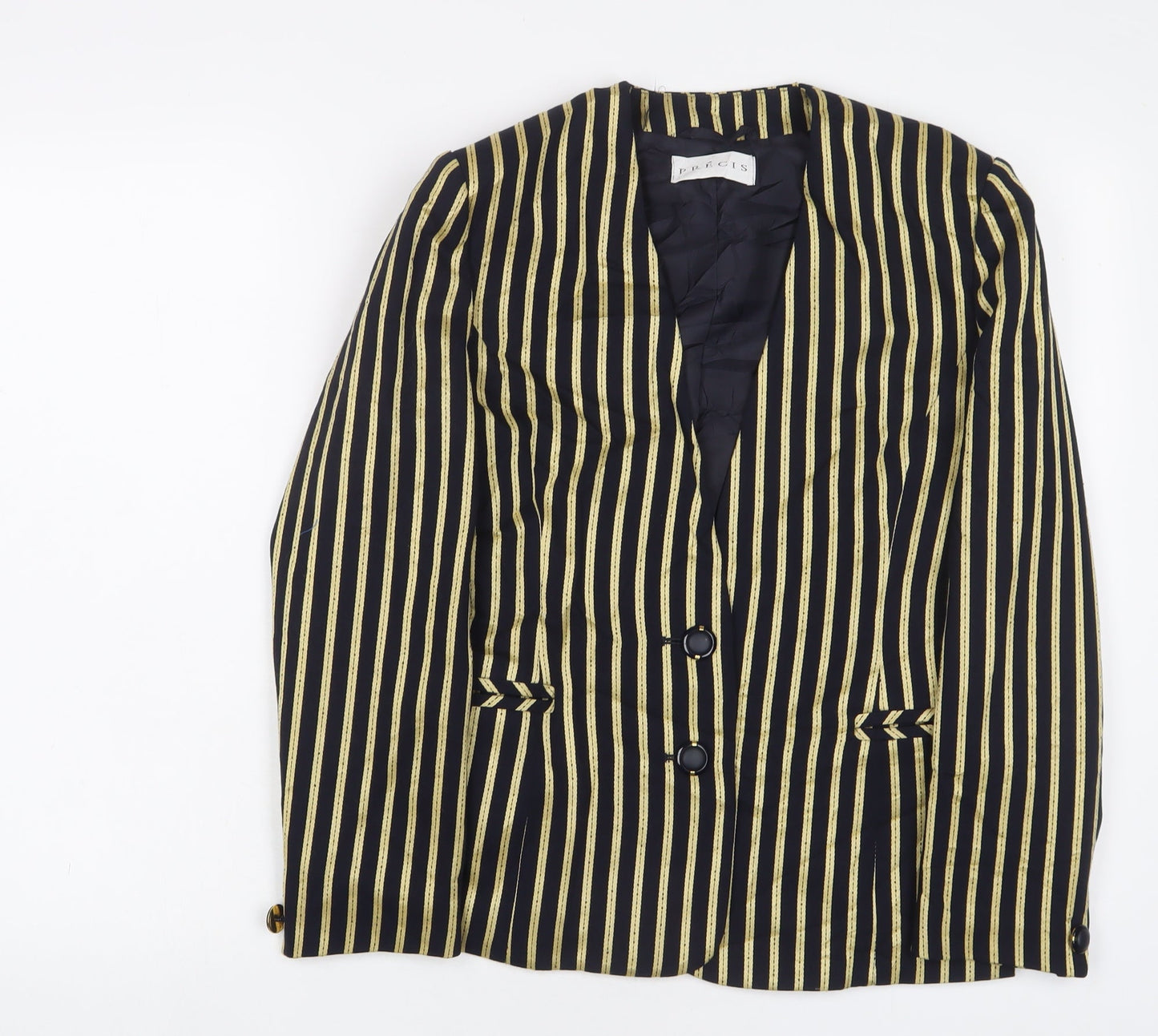 Precis Womens Black Striped Jacket Size 8 Button