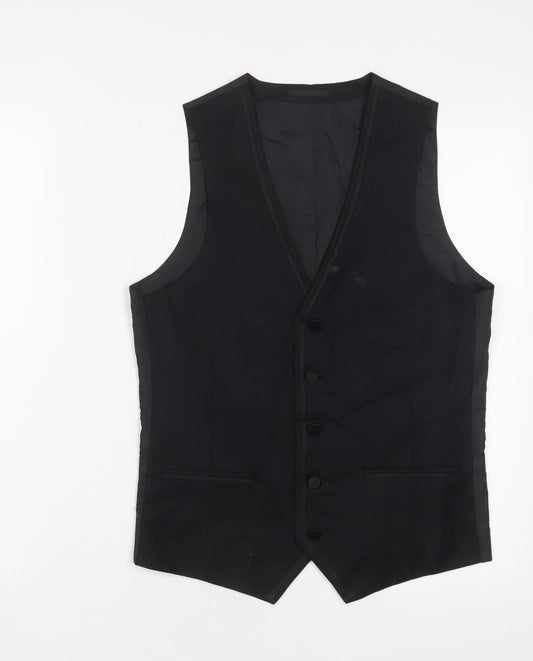 Harry Brown Mens Black Polyester Jacket Suit Waistcoat Size 36 Regular