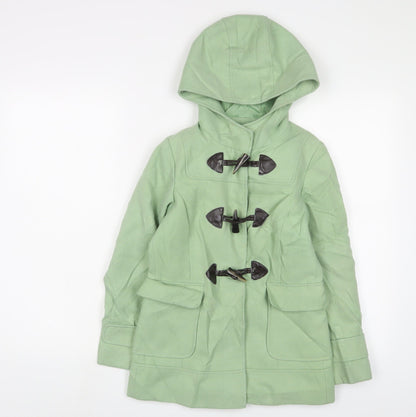 Additional front view of Next girls’ green overcoat coat, size 9-10, years button
