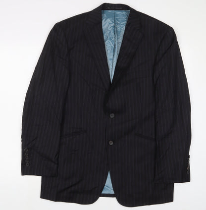 Additional front view of Autograph men’s black striped wool jacket suit jacket, size 40, regular
