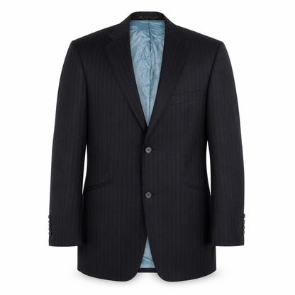 Front view of Autograph men’s black striped wool jacket suit jacket, size 40, regular