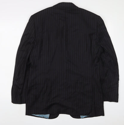 Back view of Autograph men’s black striped wool jacket suit jacket, size 40, regular