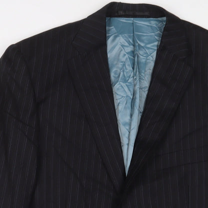 Close-up detail of Autograph men’s black striped wool jacket suit jacket, size 40, regular