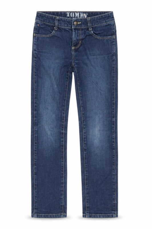 Tommy Girls Blue Ikat Cotton Blend Straight Jeans Size 10 Years L24 in Regular Zip