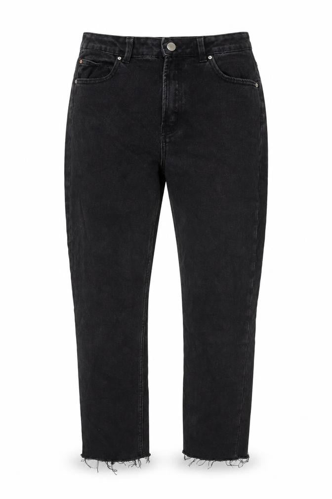 Denim & Co. Womens Black Cotton Straight Jeans Size 12 L24 in Regular Zip - Raw Hem