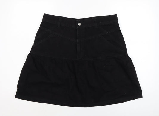 Topshop Womens Black Cotton A-Line Skirt Size 16 Zip