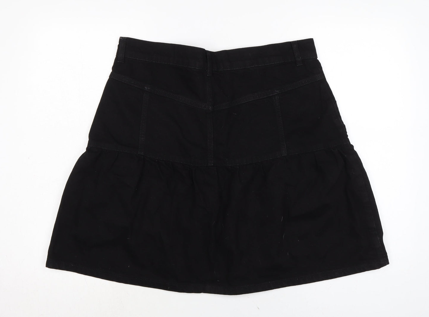 Topshop Womens Black Cotton A-Line Skirt Size 16 Zip