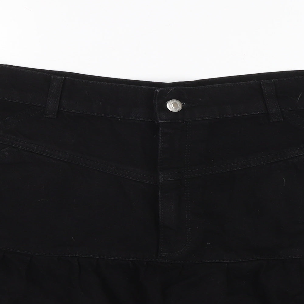 Topshop Womens Black Cotton A-Line Skirt Size 16 Zip