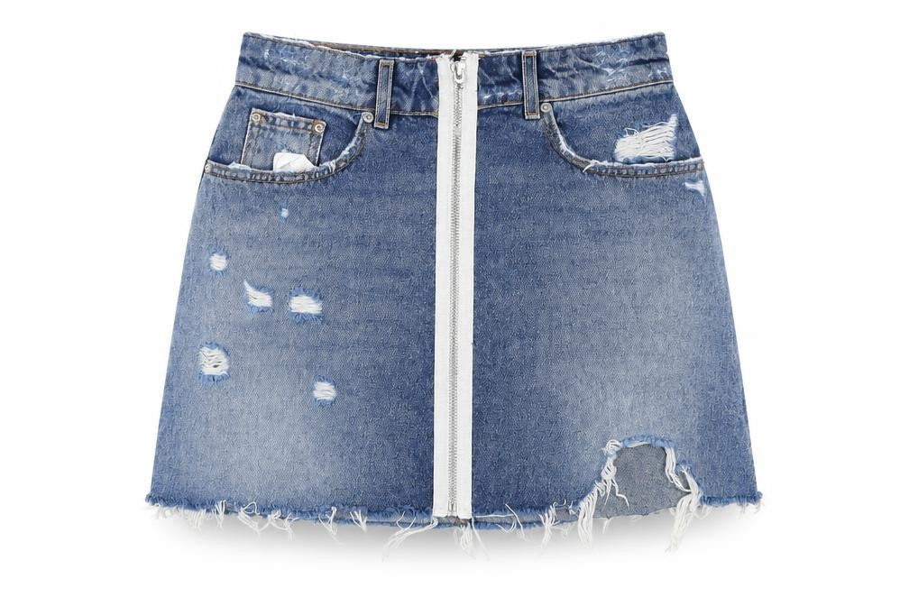 Zara Womens Blue Cotton A-Line Skirt Size XS Zip - Distressed