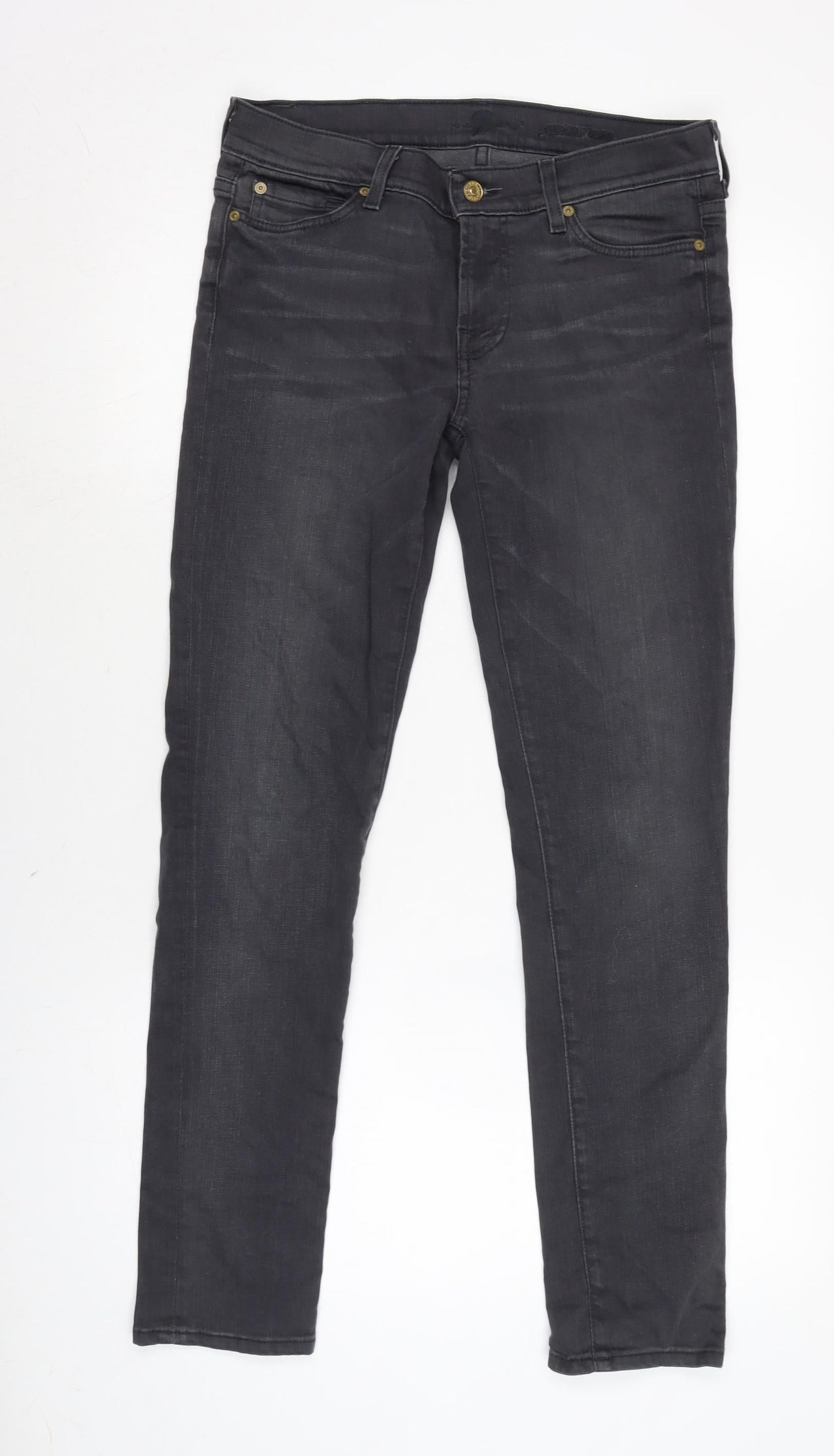 7 For All Mankind Womens Grey Cotton Blend Straight Jeans Size 30 in L30 in Regular Zip