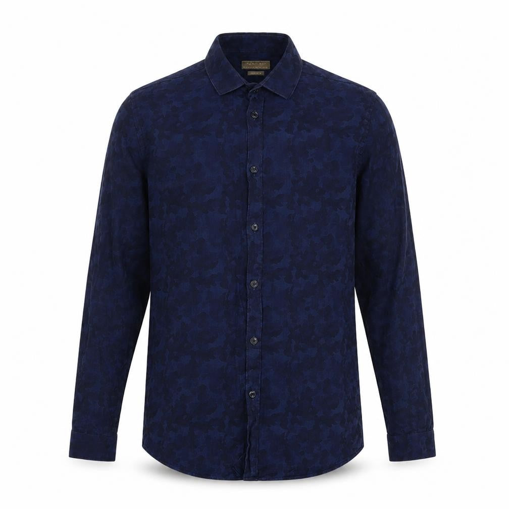 Zara Mens Blue Camouflage Cotton Button-Up Size S Collared Button