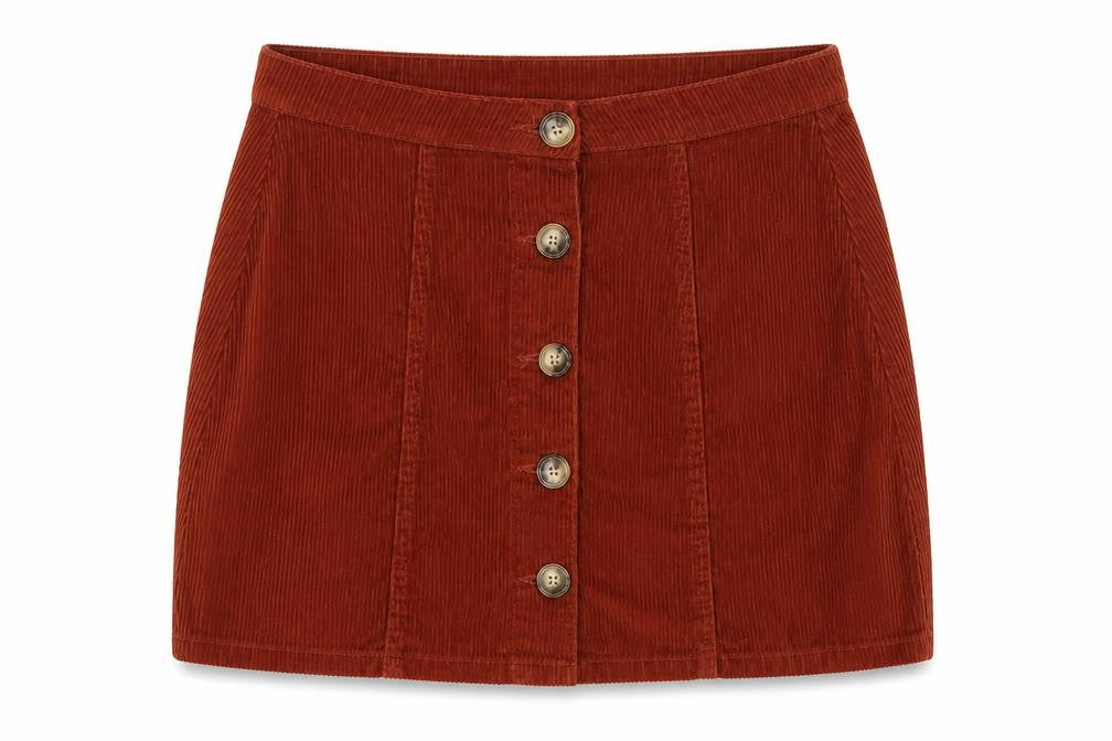 Denim & Co. Womens Brown Cotton A-Line Skirt Size 12 Button