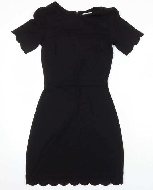 Warehouse Womens Black Trivinyl A-Line Size 6 Round Neck Zip