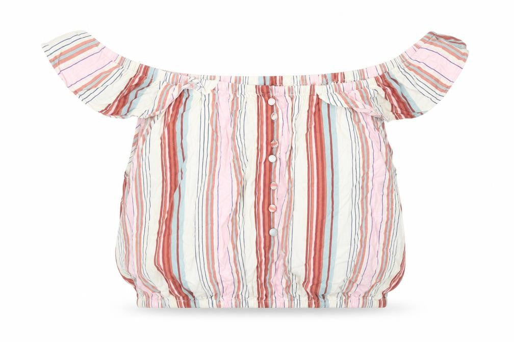 New Look Womens Multicoloured Striped Viscose Cropped Blouse Size 16 Boat Neck