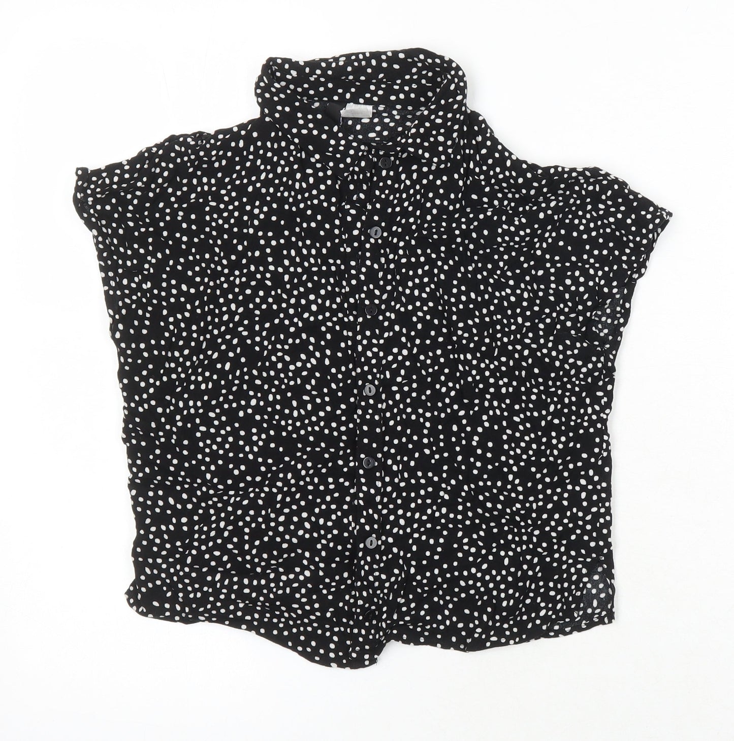 H&M Womens Black Polka Dot Viscose Tunic Blouse Size 8 Collared