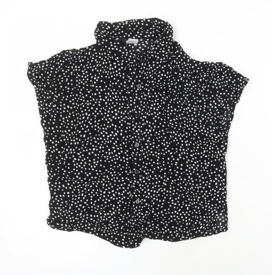 H&M Womens Black Polka Dot Viscose Tunic Blouse Size 8 Collared