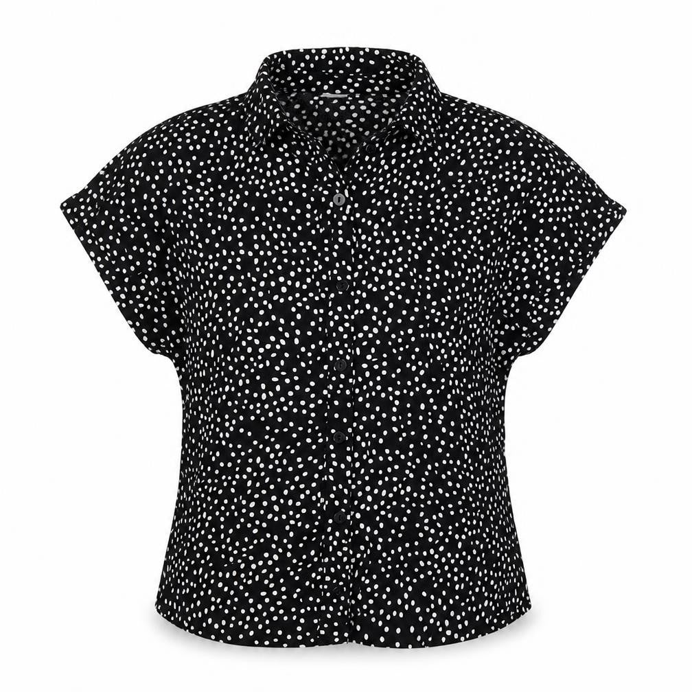 H&M Womens Black Polka Dot Viscose Tunic Blouse Size 8 Collared