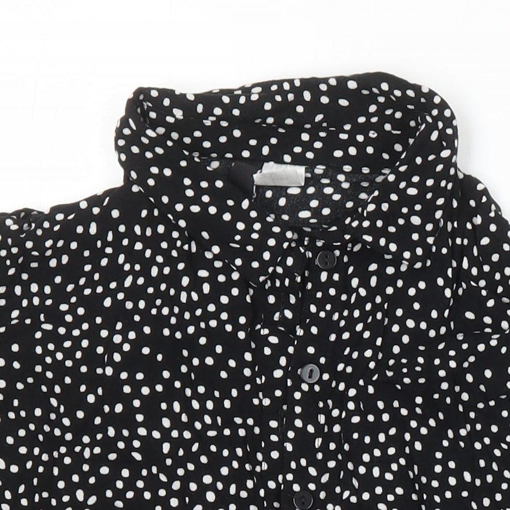 H&M Womens Black Polka Dot Viscose Tunic Blouse Size 8 Collared