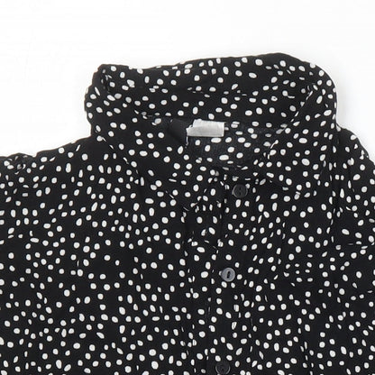 H&M Womens Black Polka Dot Viscose Tunic Blouse Size 8 Collared