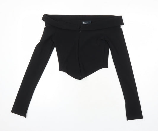 ASOS Womens Black Polyester Cropped T-Shirt Size 10 Boat Neck