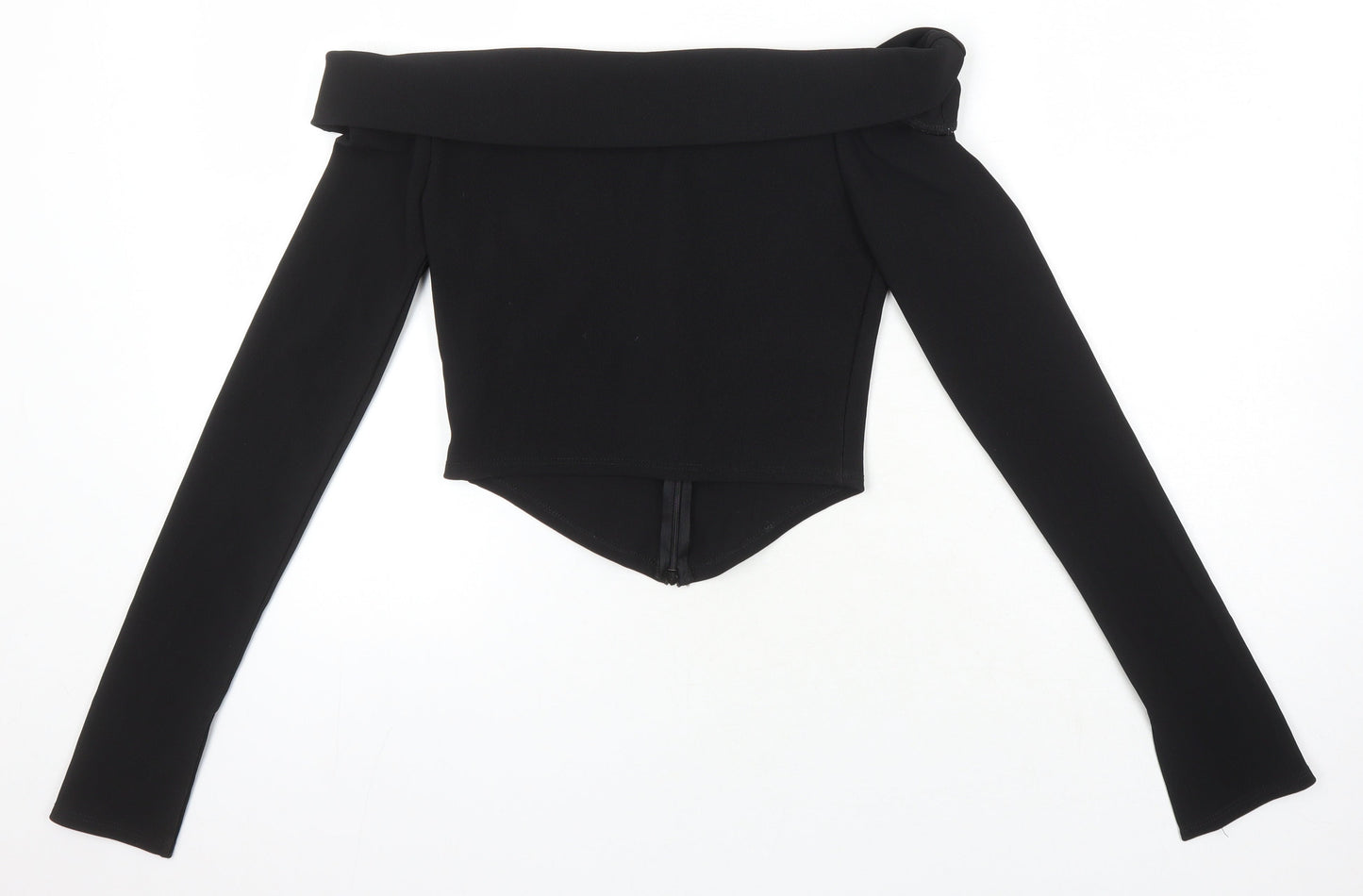 ASOS Womens Black Polyester Cropped T-Shirt Size 10 Boat Neck