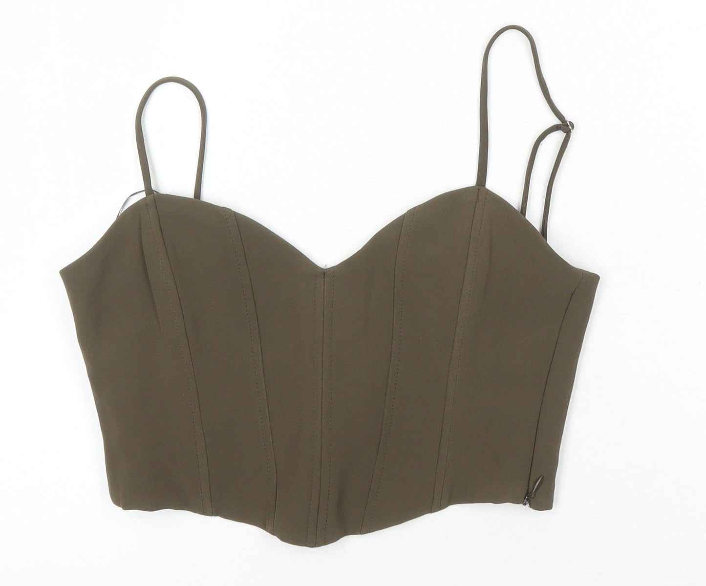 Zara Womens Brown Polyester Cropped Blouse Size XL Scoop Neck