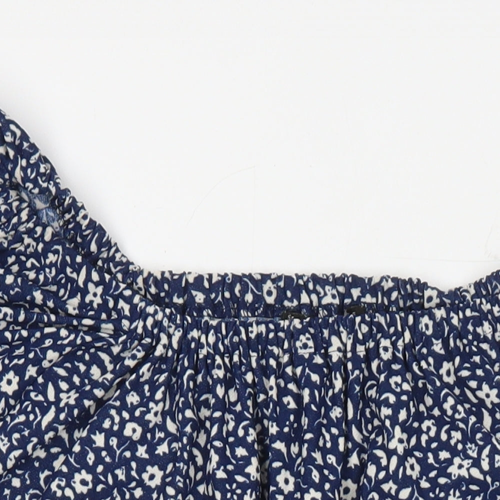 Mango Womens Blue Floral Polyester Tunic Blouse Size S Square Neck
