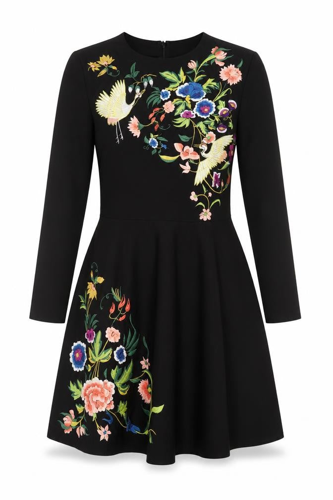 ASOS Womens Black Polyester A-Line Size 8 Roll Neck - Embroidered Detail