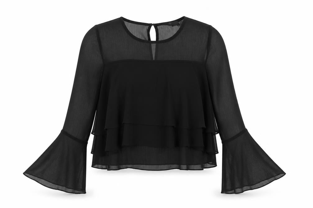 Missguided Womens Black Polyester Cropped Blouse Size 10 Round Neck