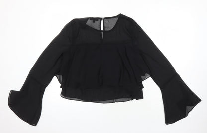 Back view of Missguided women’s black polyester cropped blouse, size UK 10, round neck