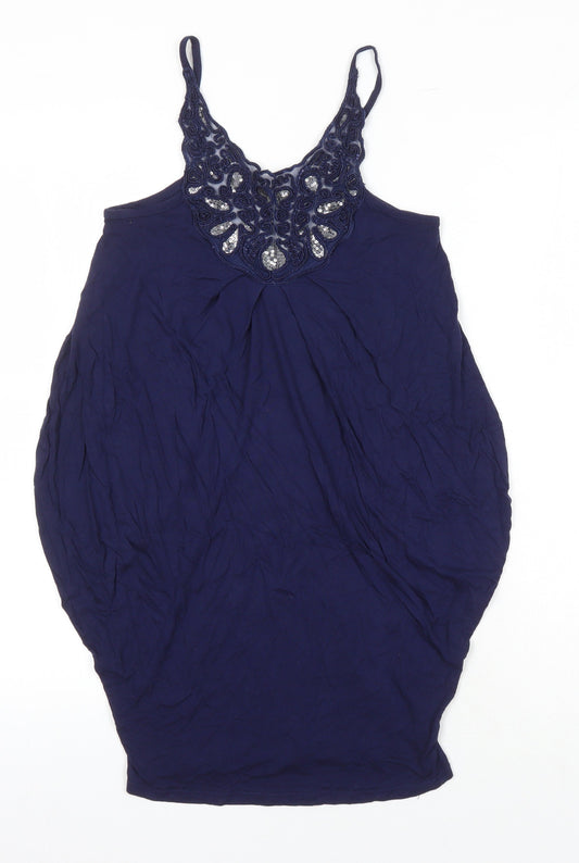 Miss Selfridge Womens Blue Viscose Tunic Blouse Size 5XL Round Neck