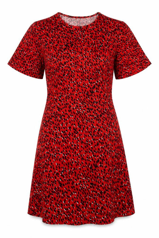 New Look Womens Red Animal Print Viscose A-Line Size 12 Round Neck