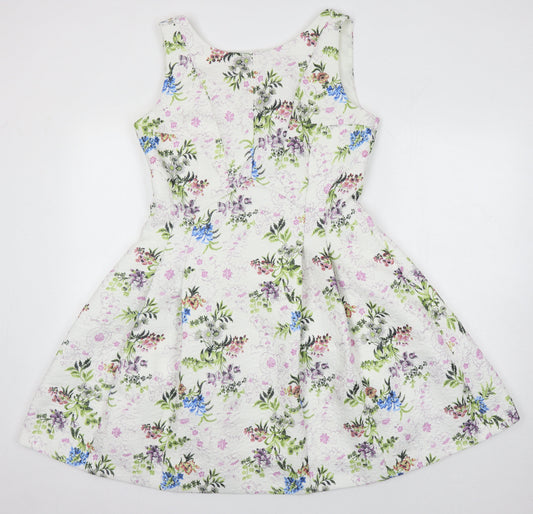 Oasis Womens Multicoloured Floral Polyester A-Line Size 14 Round Neck