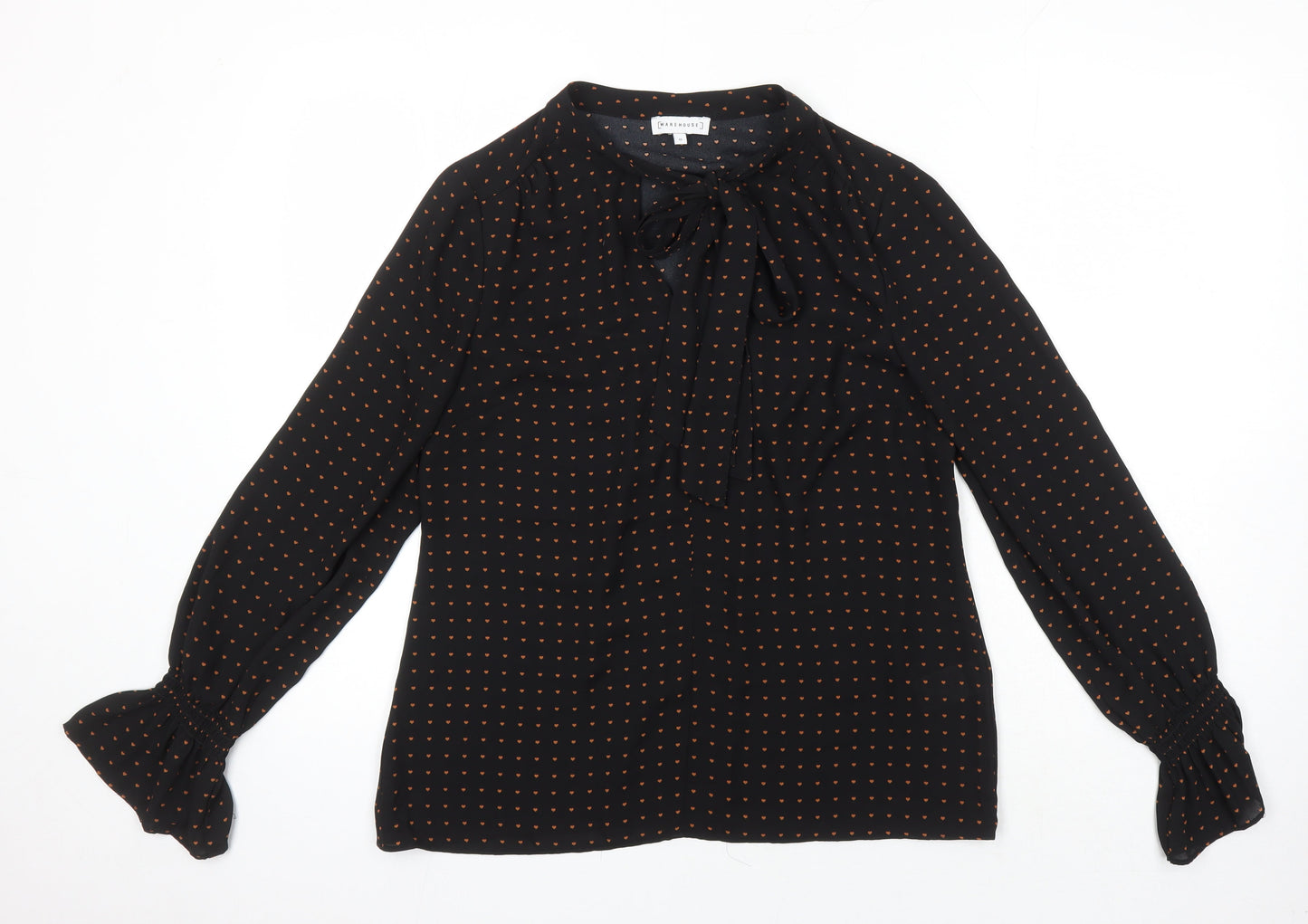 Warehouse Womens Black Geometric Polyester Tunic Blouse Size 10 Round Neck - Hearts