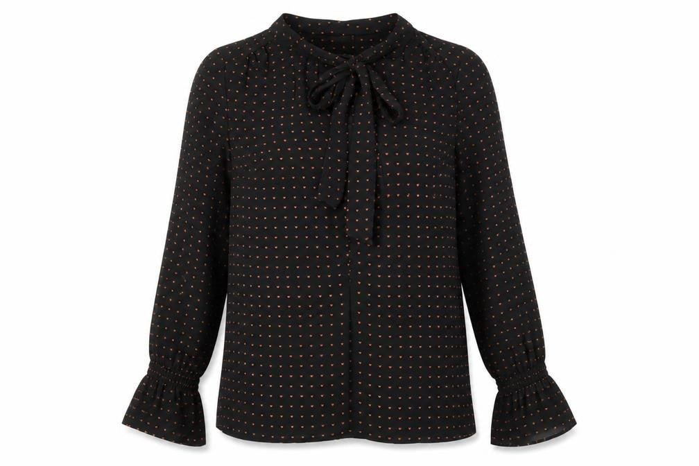 Warehouse Womens Black Geometric Polyester Tunic Blouse Size 10 Round Neck - Hearts