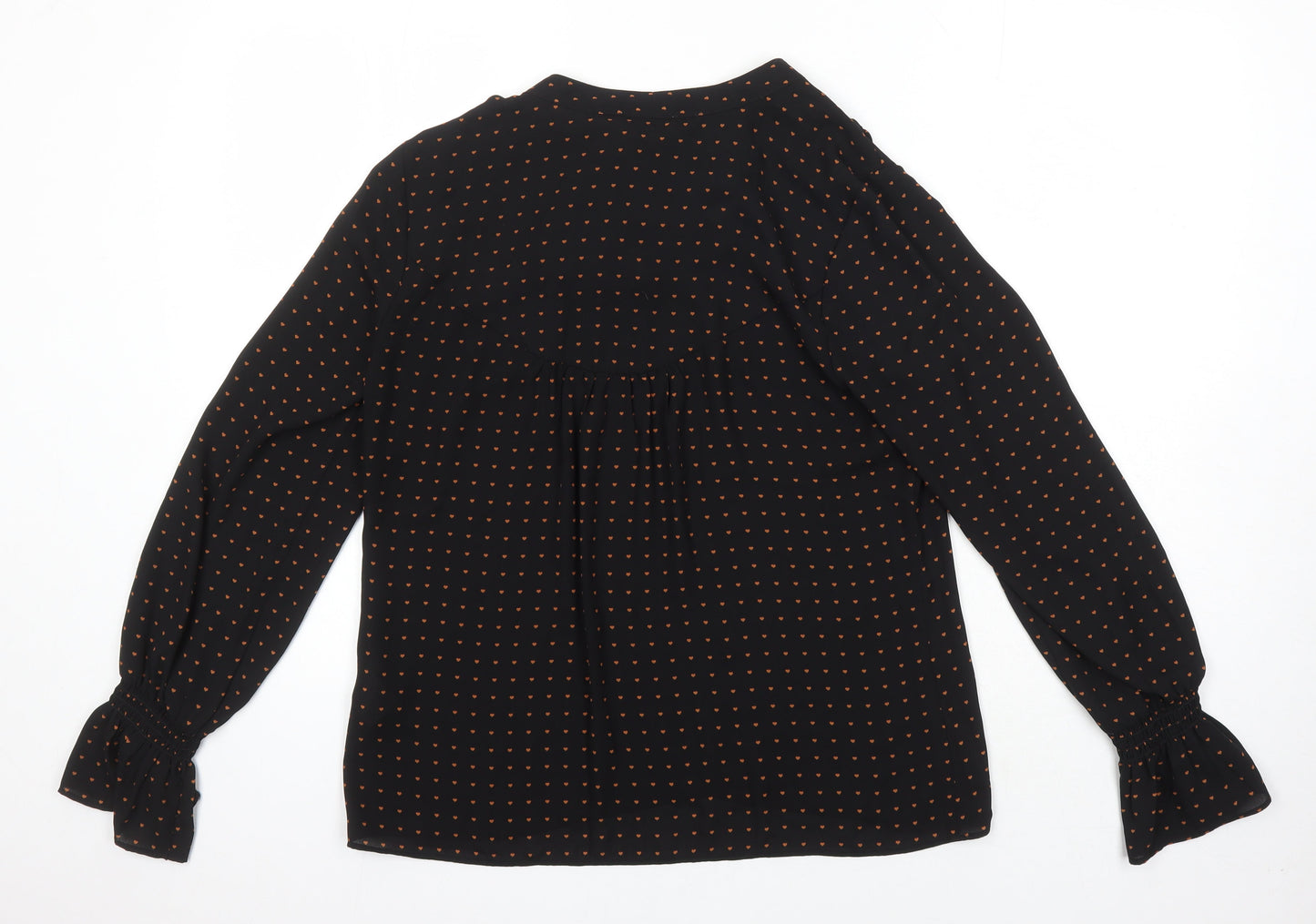 Warehouse Womens Black Geometric Polyester Tunic Blouse Size 10 Round Neck - Hearts