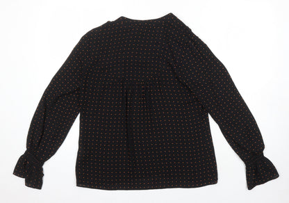 Warehouse Womens Black Geometric Polyester Tunic Blouse Size 10 Round Neck - Hearts