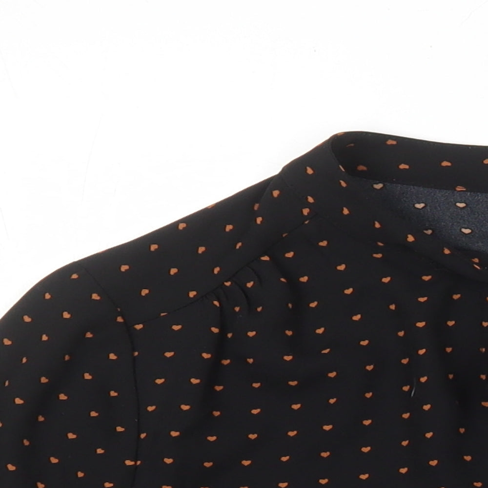 Warehouse Womens Black Geometric Polyester Tunic Blouse Size 10 Round Neck - Hearts