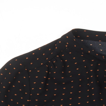 Warehouse Womens Black Geometric Polyester Tunic Blouse Size 10 Round Neck - Hearts